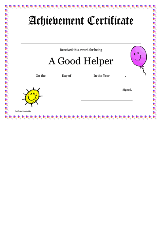 Achievement Certificate - A Good Helper Template Printable pdf