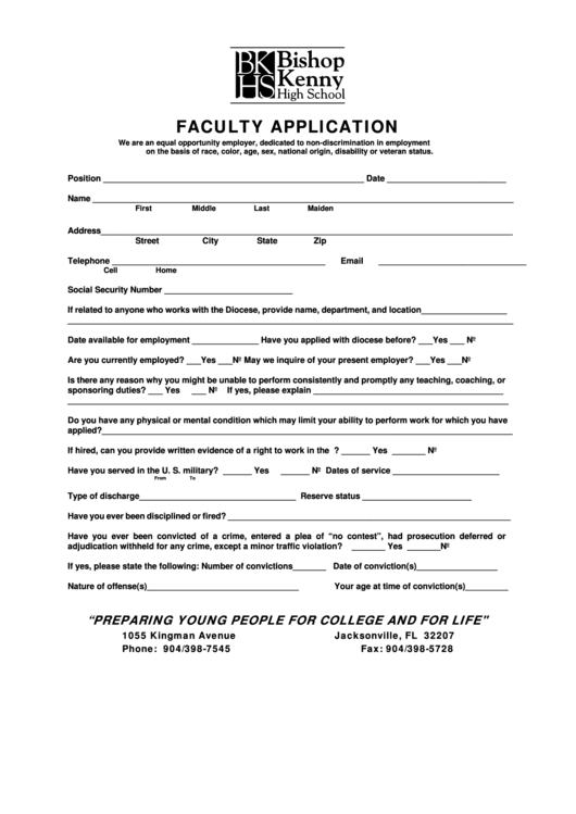 Faculty Application Form Printable pdf