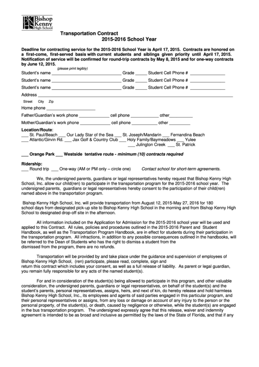 Transportation Contract Form