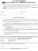 Local Service Tax - Exemption Certificate - City Of Pittsburgh - 2010 Printable pdf