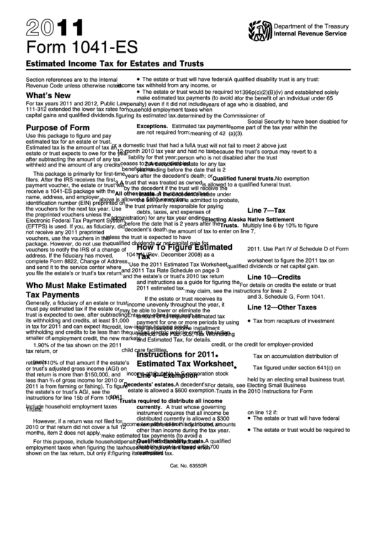 Form 1041-Es Instructions - 2011 Printable pdf