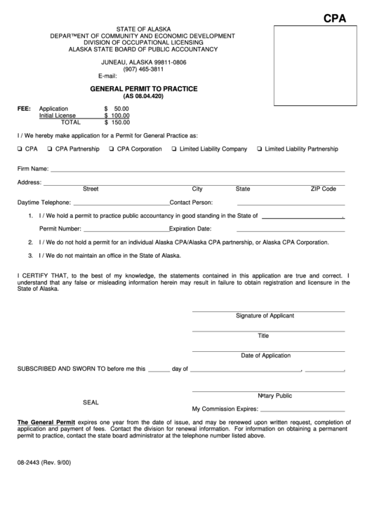 General Permit To Practice Form - 2000 Printable pdf
