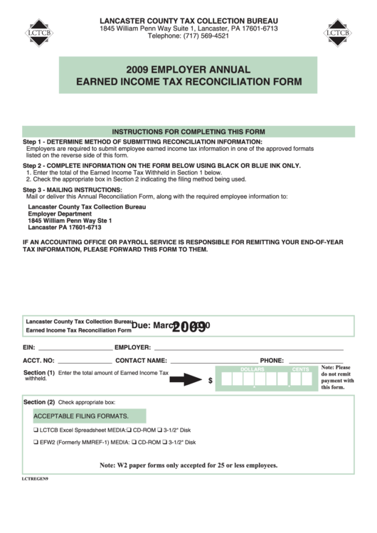Employer Annual Earned Income Tax Reconciliation Form - Lancaster ...