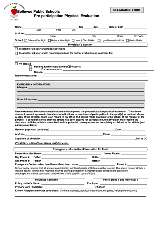 Form Ins. S.4-6/1 - Pre-Participation Physical Evaluation Form Printable pdf