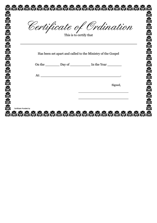 Ordination Certificate Template Printable pdf