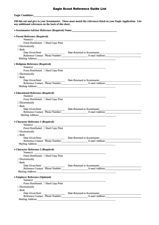 Fillable Eagle Scout Reference Guide List Template Printable pdf