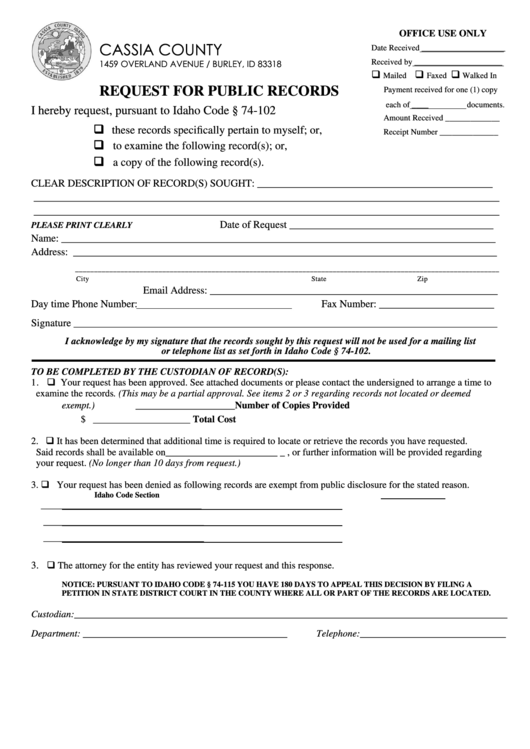 Request Form For Public Records Printable pdf