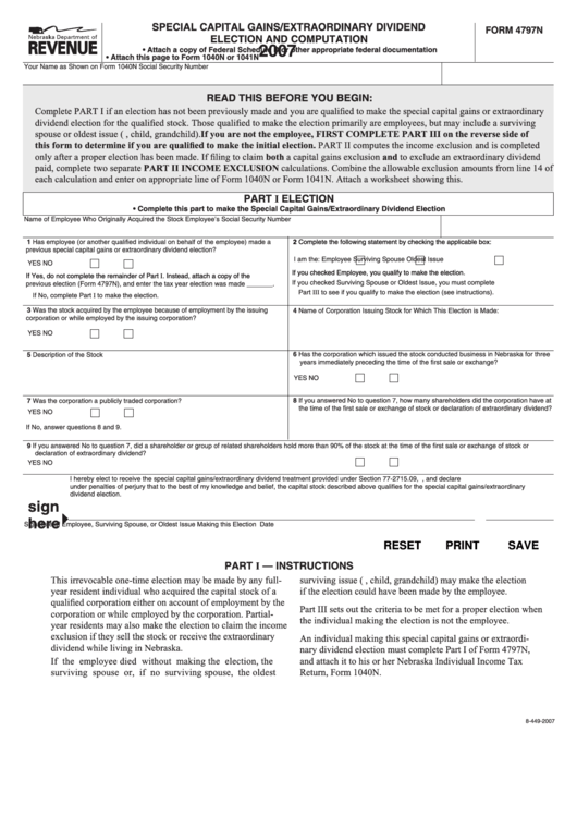 Fillable Form 4797n - Special Capital Gains/extraordinary Dividend Election And Computation - 2007 Printable pdf