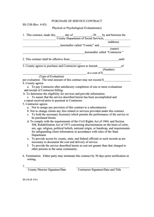 Form Ss-21b - Purchase Of Service Contract Printable pdf