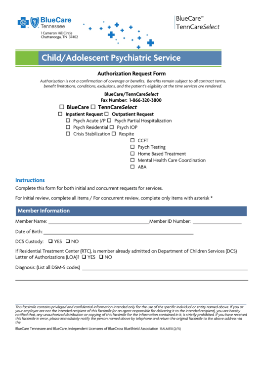 Fillable Child/adolescent Psychiatric Service Form Printable pdf