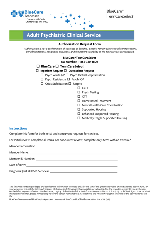 Fillable Adult Psychiatric Clinical Service Form Printable pdf