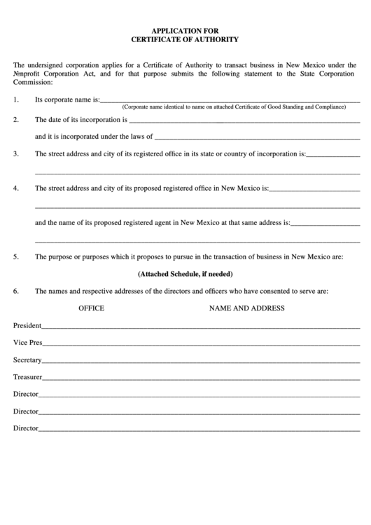 Form Npf-1 - Application For Certificate Of Authority - 1997 Printable pdf