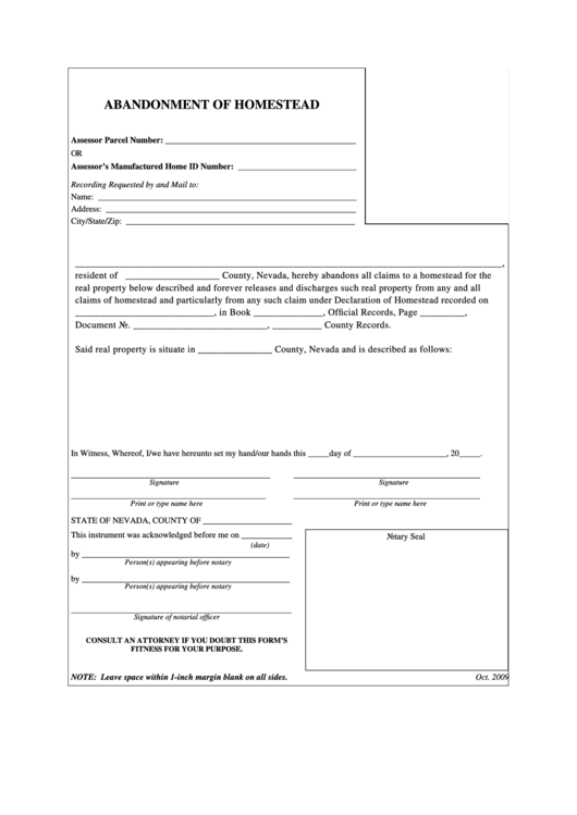 Fillable Abandonment Of Homestead Form Printable pdf