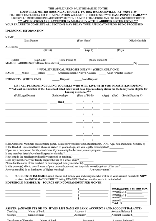 Application Form Louisville Metro Housing Authority printable pdf