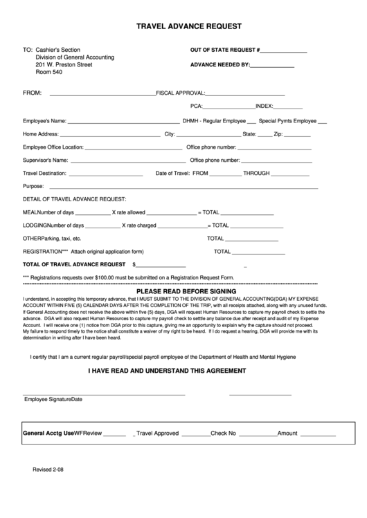 Travel Advance Request Form Printable pdf