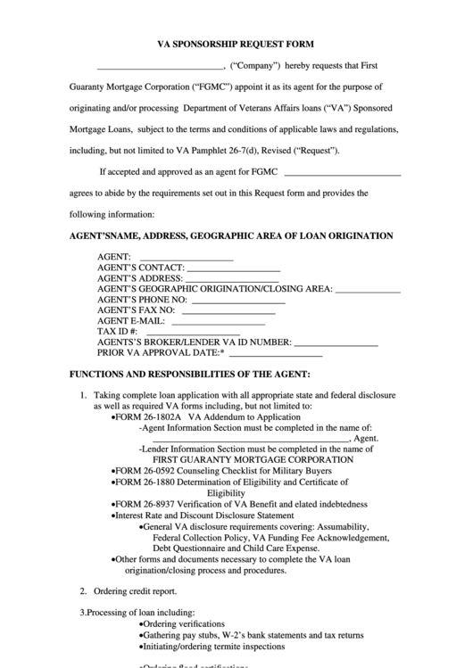 Fillable Va Sponsorship Request Form - 2014 Printable pdf