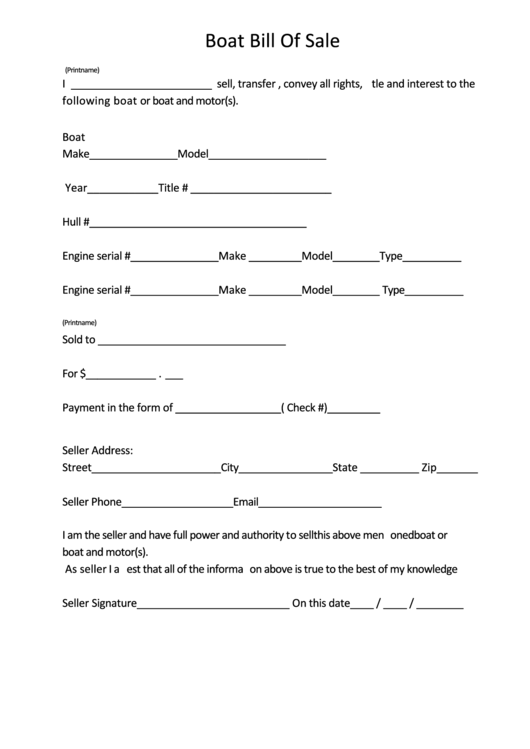 Boat Bill Of Sale Form Printable pdf