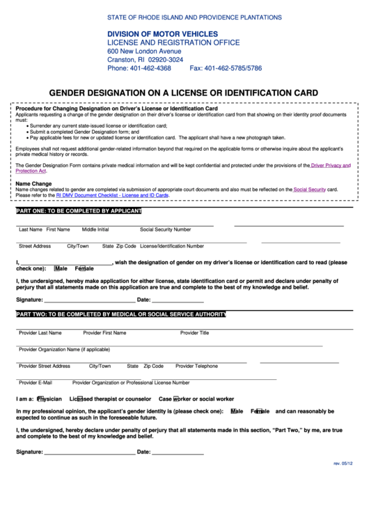 Fillable Gender Designation On A License Or Identification Card Form Printable Pdf Download 2149