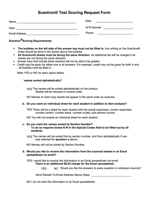 Scantron Test Scoring Request Form