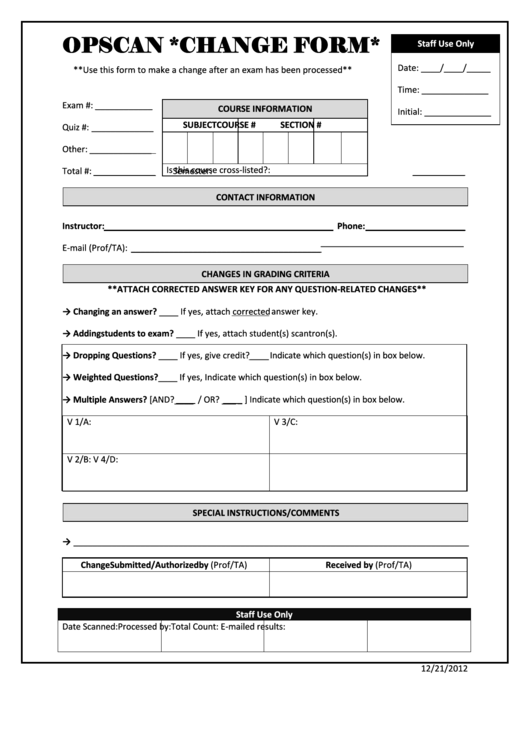 Fillable Opscan Change Form Printable pdf