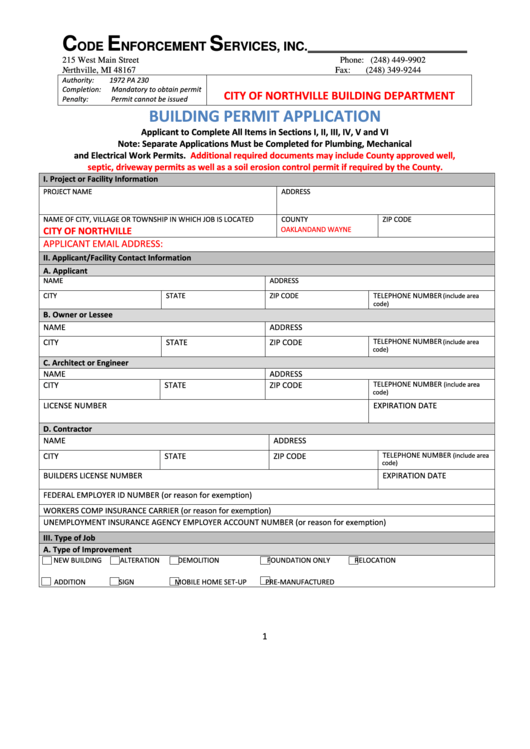 Fillable Building Permit Application Form Printable pdf