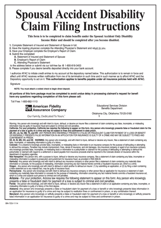 Fillable Spousal Accident Disability Claim Form Printable pdf