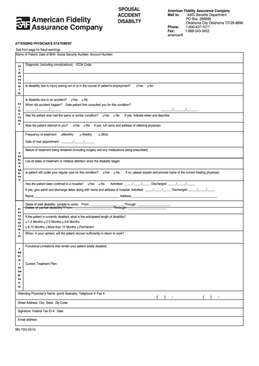 Spousal Accident Disability Claim Form Printable pdf