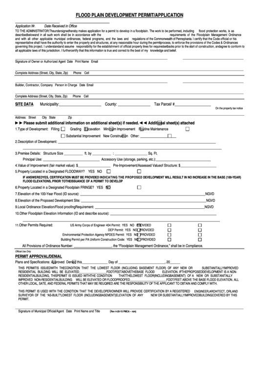 Flood Plain Development Permit/application Form Printable pdf