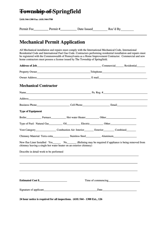 Mechanical Permit Application Form Printable pdf