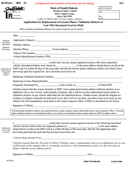 Form Mv-303 - Application For Replacement Of License Plates/validation Stickers Or Title (lost In Mail)