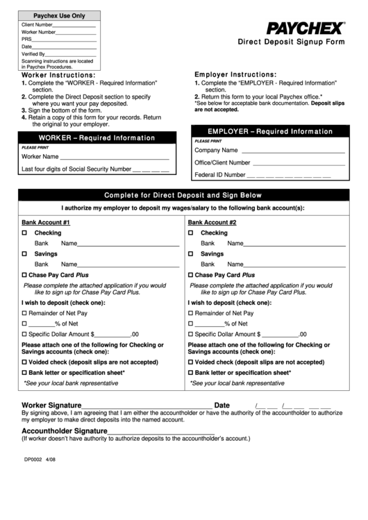 Fillable Direct Deposit Signup Form Printable pdf