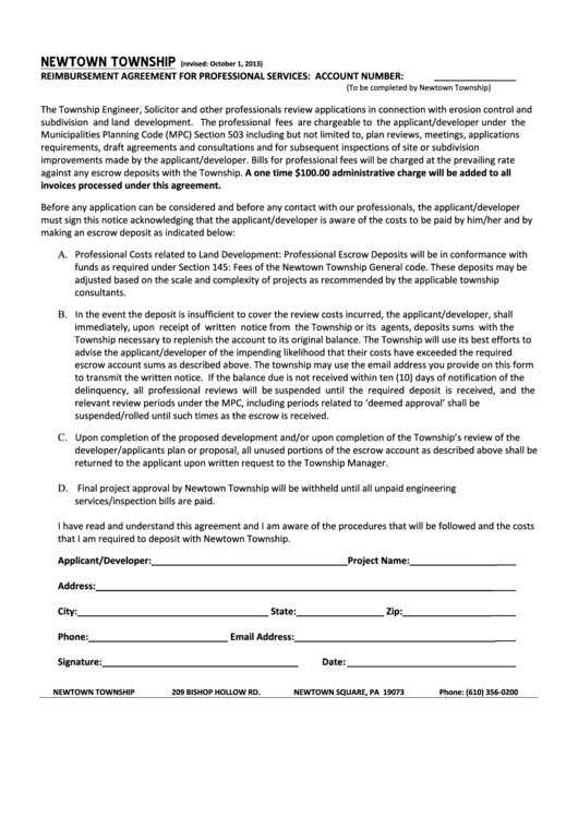 Reimbursement Agreement Form For Professional Services Printable pdf