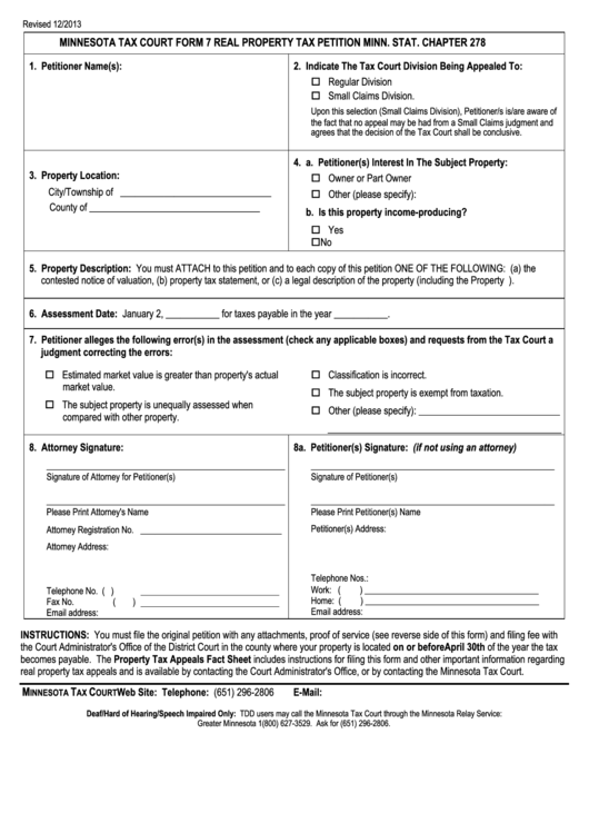 Form 7 - Real Property Tax Petition - Minnesota Tax Court