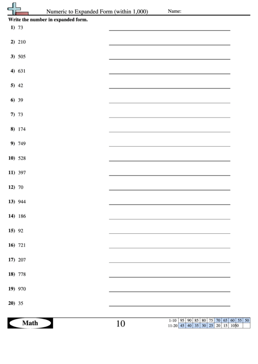 Numeric To Expanded Form (Within 1,000) Worksheet With Answer Key Printable pdf