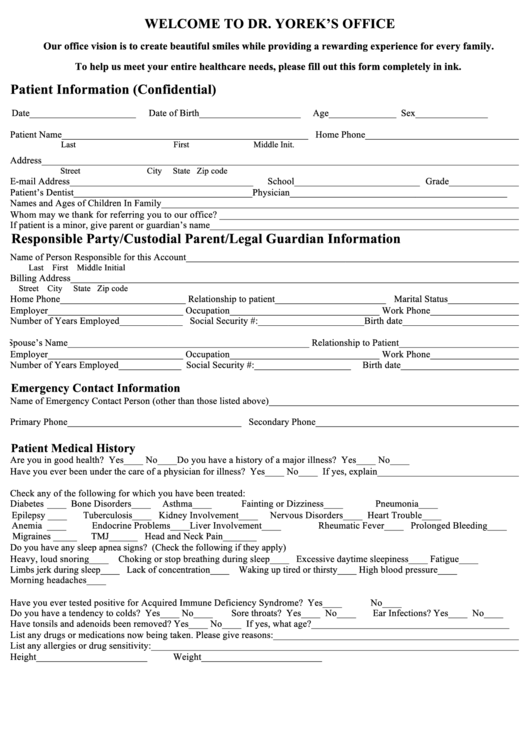 Patient Medical (Confidential) Form Printable pdf