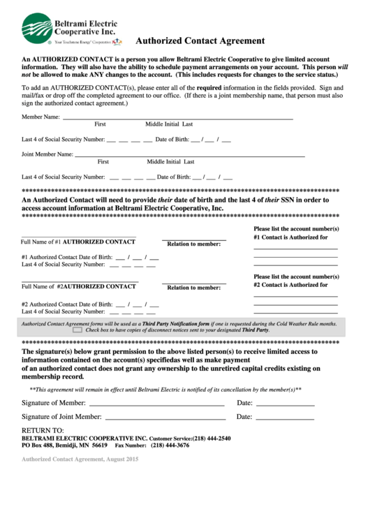 Authorized Contact Agreement Form