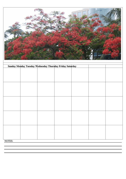 Charming Red Flowering Tree Monthly Calendar Template Printable pdf