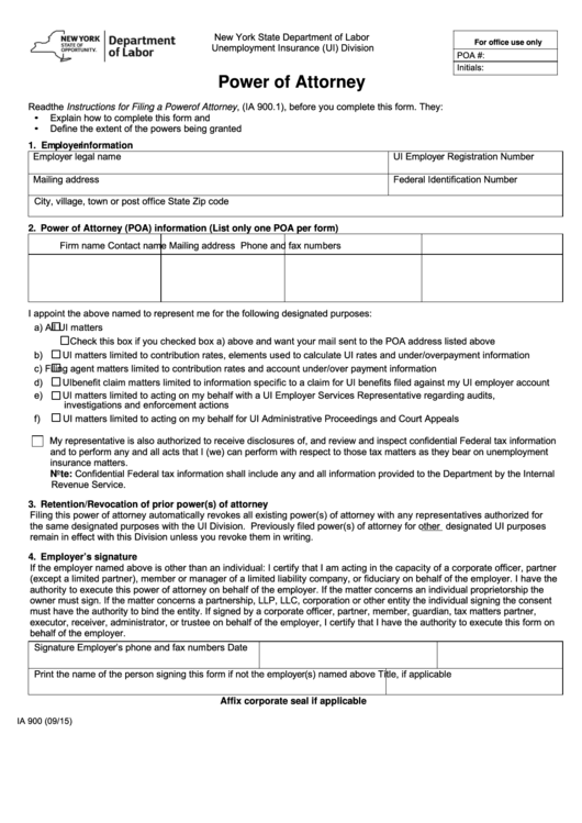 Fillable Form Ia 900 - Power Of Attorney Form Printable pdf