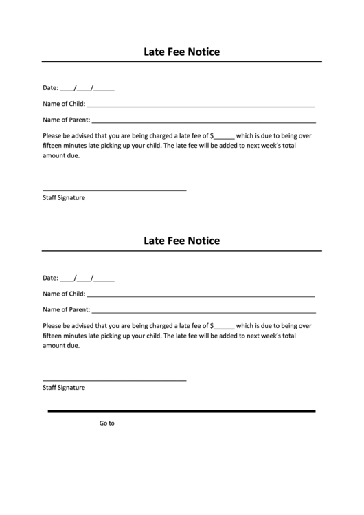 Late Fee Notice Template - 15 Minutes Picking Up A Child Printable pdf