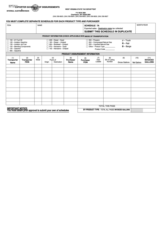 Form Wv/mft-511 A - Exporter Schedule Of Disbursements - 2004 Printable pdf