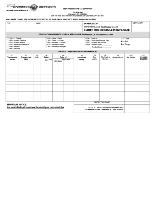 Form Wv/mft-511 B - Exporter Schedule Of Disbursements - 2004 Printable pdf