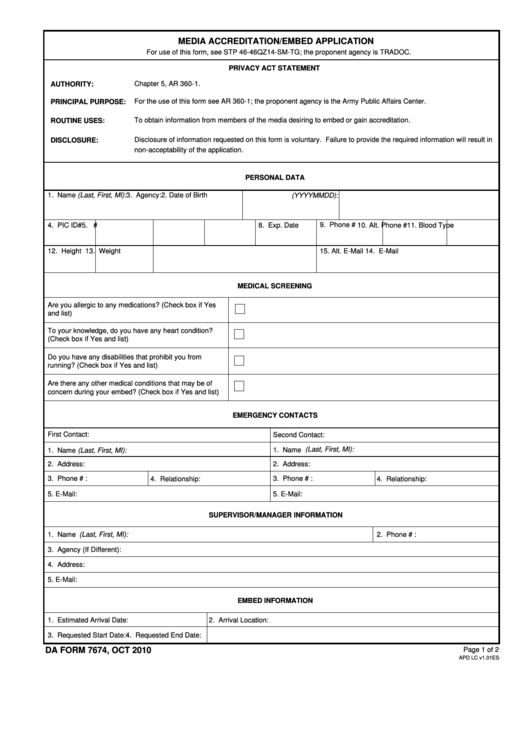 Form 7674 - Media Accreditation / Embed Application