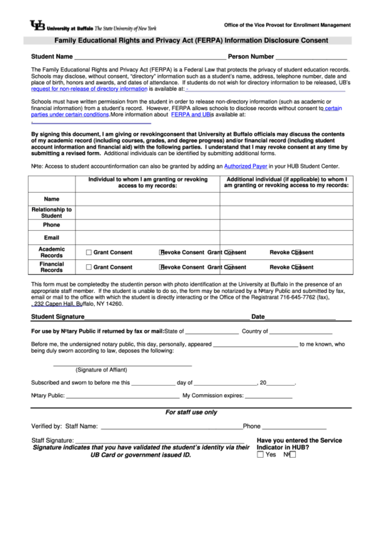 Ferpa Information Disclosure Consent Form Printable pdf