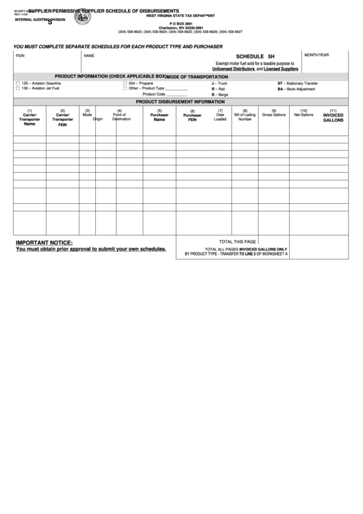 Form Wv/mft-504 G - Supplier/permissive Supplier Schedule Of Disbursements Printable pdf