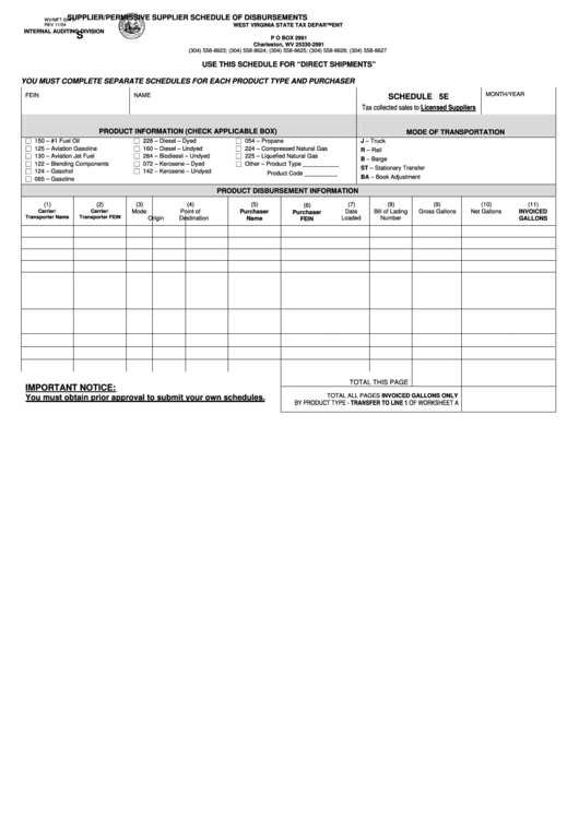 Form Wv/mft-504 E - Supplier/permissive Supplier Schedule Of Disbursements - 2004 Printable pdf