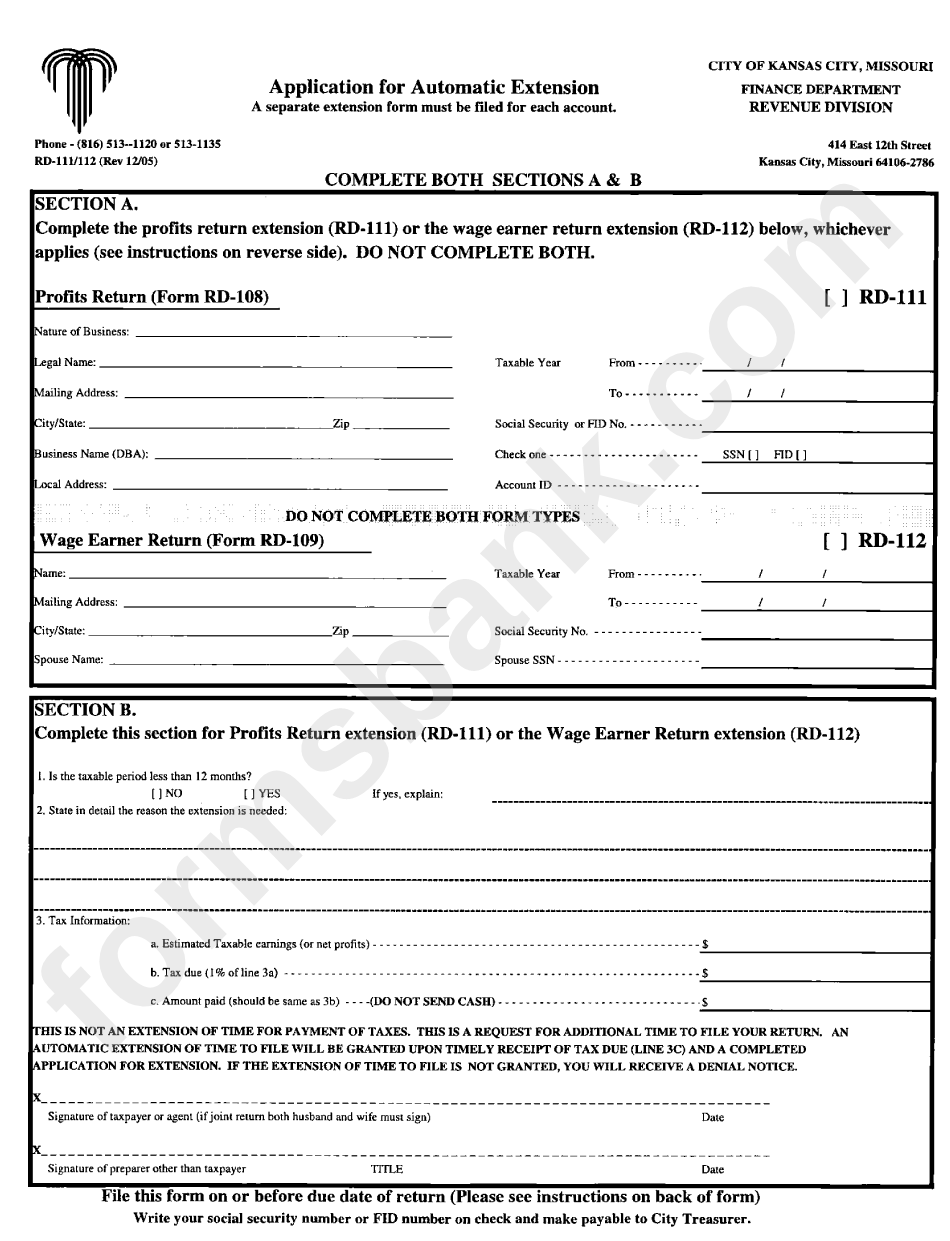 Application For Automatic Extension Form Finance Department Revenue