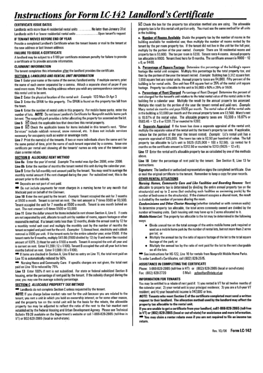 Instructions For Form Lc-142 Landlord