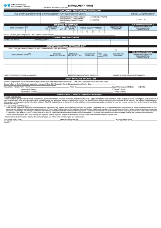 Enrollment Form - Blue Advantage, Arkansas Printable pdf
