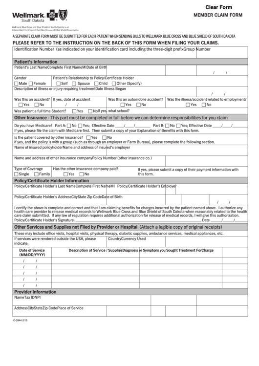 Fillable Form C-3344 - Member Claim Form Printable pdf