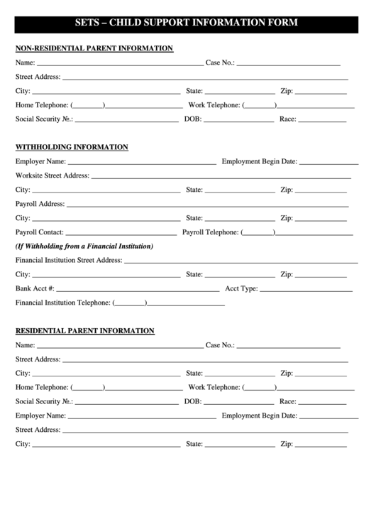 Fillable Child Support Information Form Printable pdf